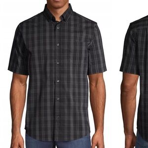 Men’s Haggar Gray Checkered Button Down Tee